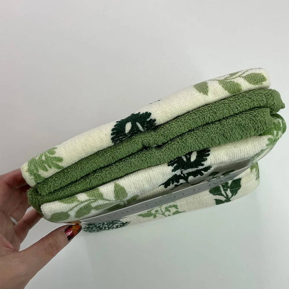 Ritz Green Botanical Herb Print Kitchen Towels Set of 4 Cotton Fresh Seasoning